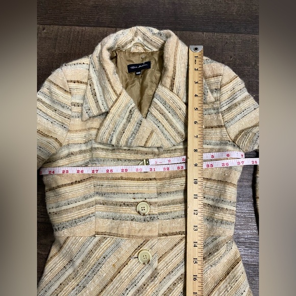 Vintage TALULA BABATON  Wool Beige Striped Coat Size XXS. - Picture 9 of 10